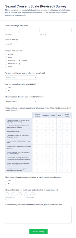 Sexual Consent Scale (Revised) Survey Form Template