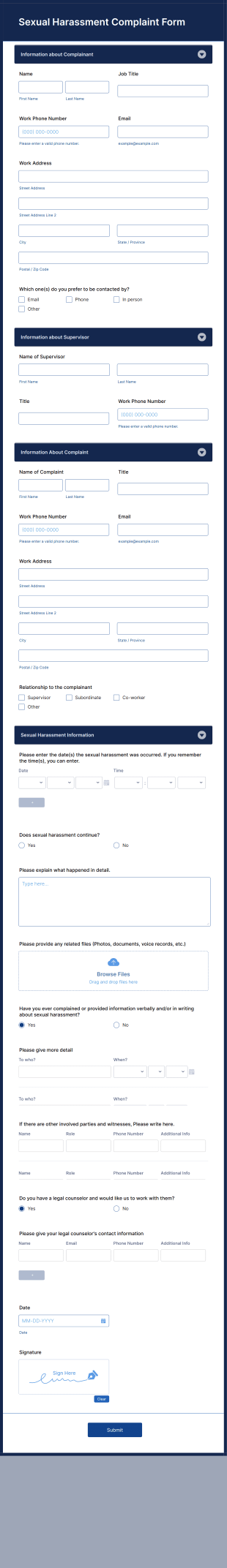 Sexual Harassment Complaint Form Template