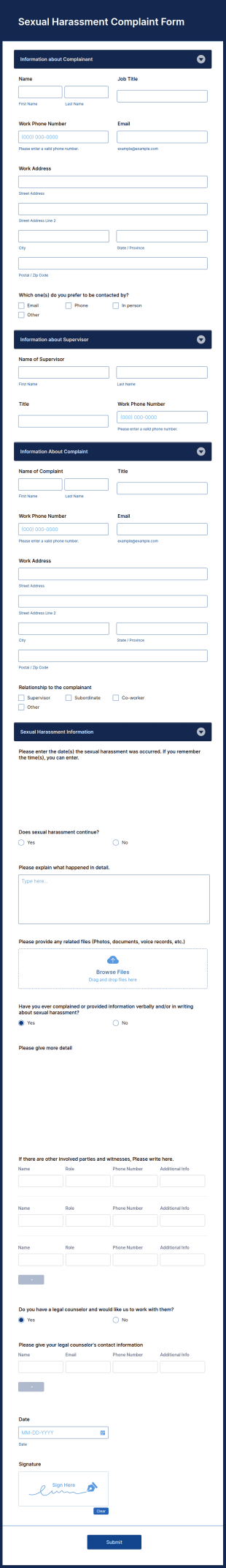 Sexual Harassment Complaint Form Template