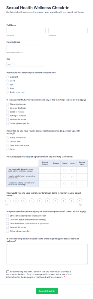 Sexual Health Wellness Check In Form Template