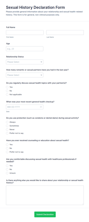 Sexual History Declaration Form Template