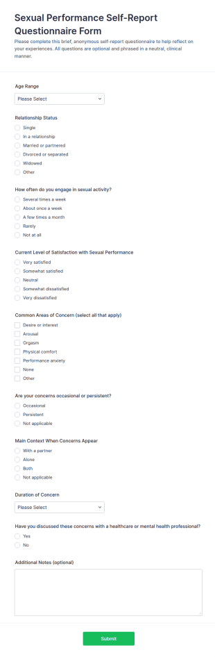 Sexual Performance Self Report Questionnaire Form Template