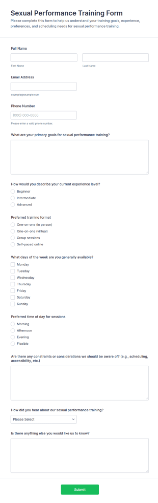 Sexual Performance Training Questionnaire Form Template