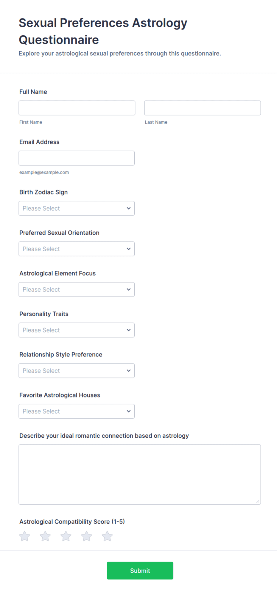 Sexual Preferences Astrology Questionnaire Form Template | Jotform