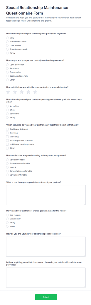 Sexual Relationship Maintenance Questionnaire Form Template