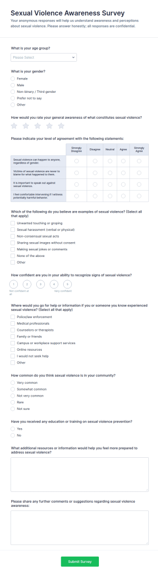 Sexual Violence Awareness Survey Form Template