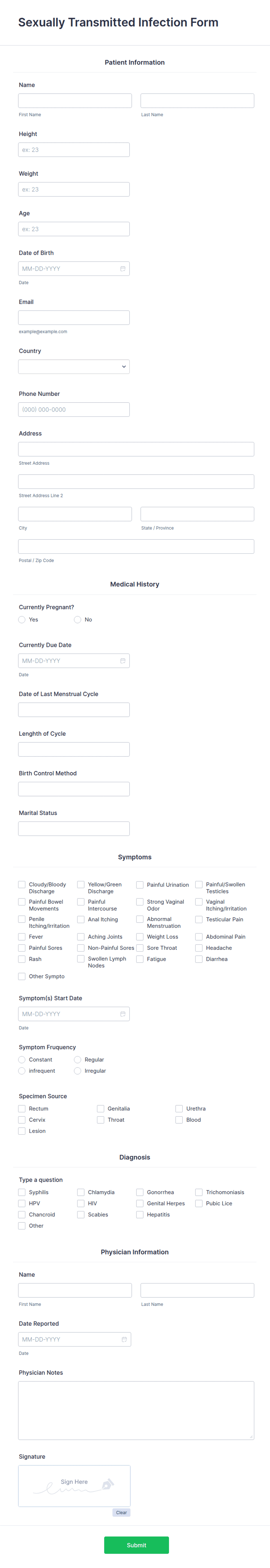 Sti Pakistan Form Example Sexually Transmitted Infection Report Form Template | Jotform
