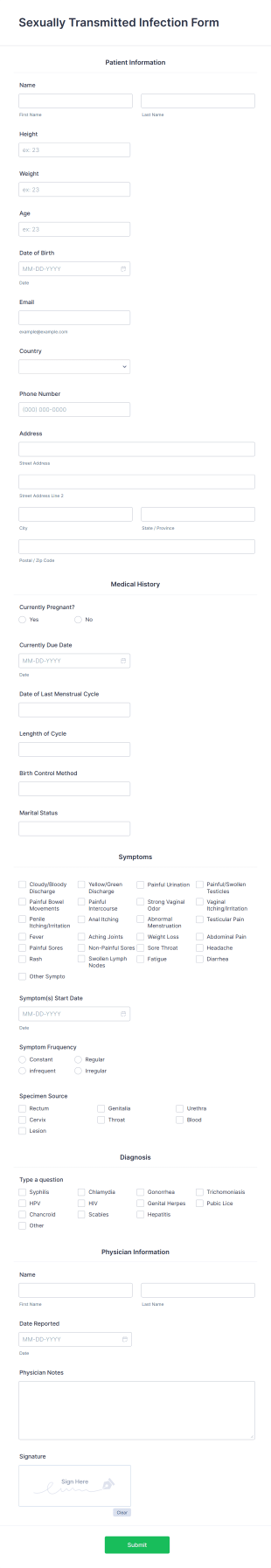 Sexually Transmitted Infection Report Form Template