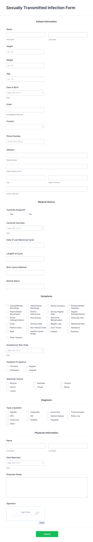 Sexually Transmitted Infection Report Form Template