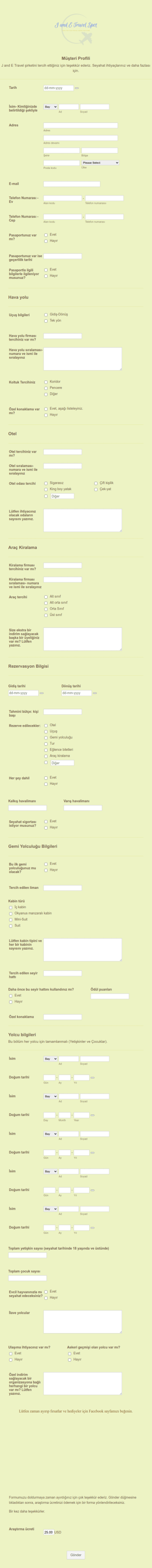 Seyahat Acentası Müşteri Kayıt Form Şablonu