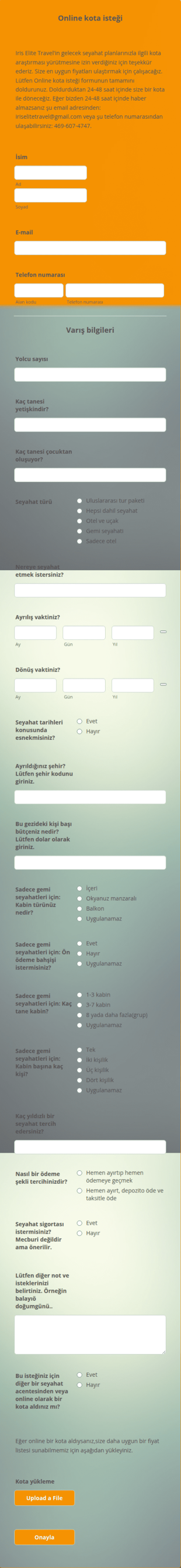 Seyahat Acentesi Fiyat İsteği Form Şablonu