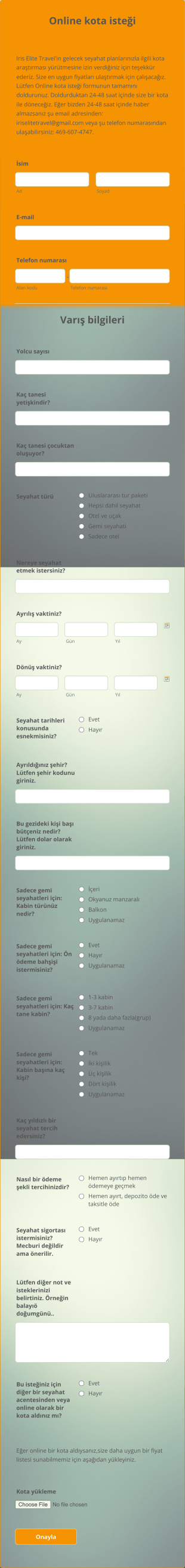 Seyahat Acentesi Fiyat İsteği Form Template