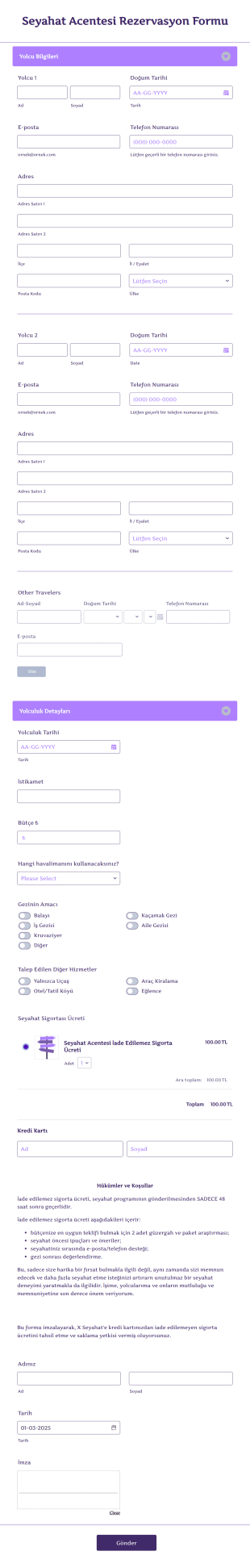 Seyahat Acentesi Rezervasyon Formu Form Template