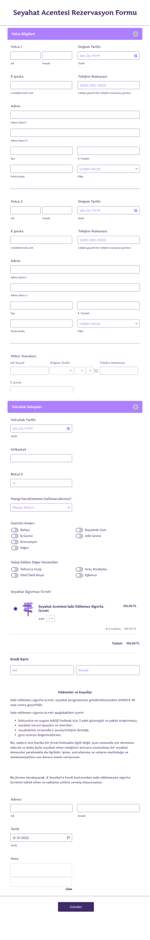 Seyahat Acentesi Rezervasyon Formu Form Template