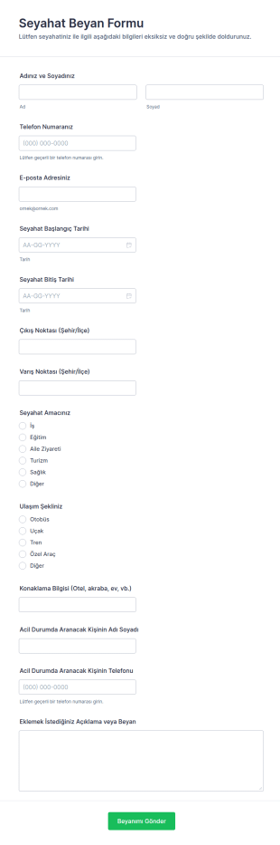Seyahat Belgesi Onay Formu ✈️ Form Şablonu