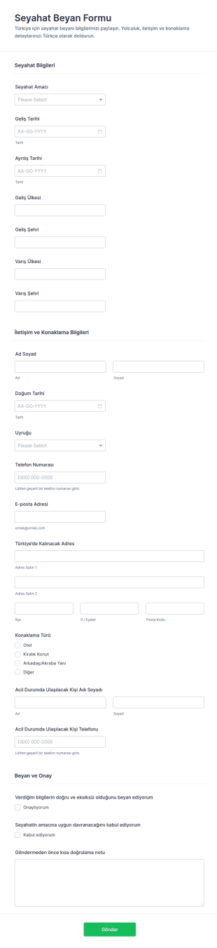 Seyahat Beyanı Formu ✈️🌍 Form Şablonu