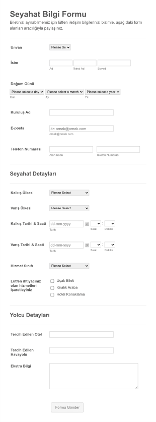 Seyahat Bilgi Form Template