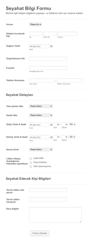 Seyahat Bilgilendirme Form Şablonu