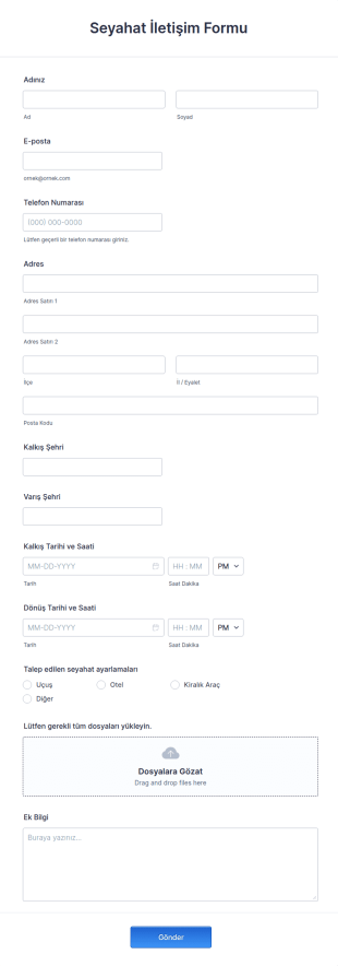 Seyahat İletişim Form Şablonu