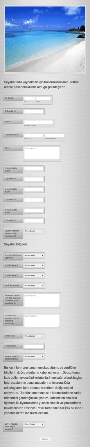 Seyahat Kayıt Form Template