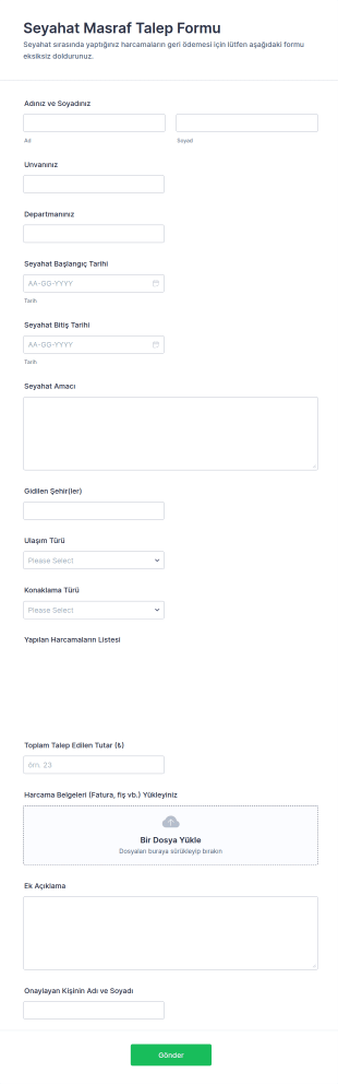 Seyahat Masraf Talep Form Şablonu