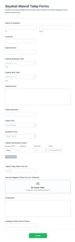 Seyahat Masraf Talep Form Şablonu