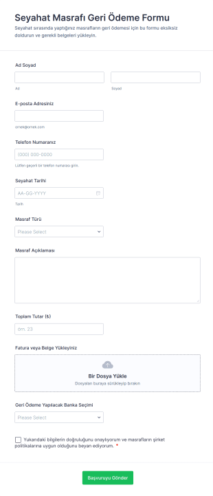 Seyahat Masrafı Geri Ödeme Form Template