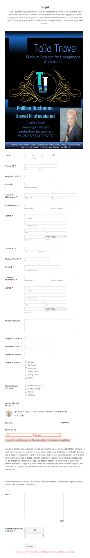 Seyahat Rezervasyon Form Template