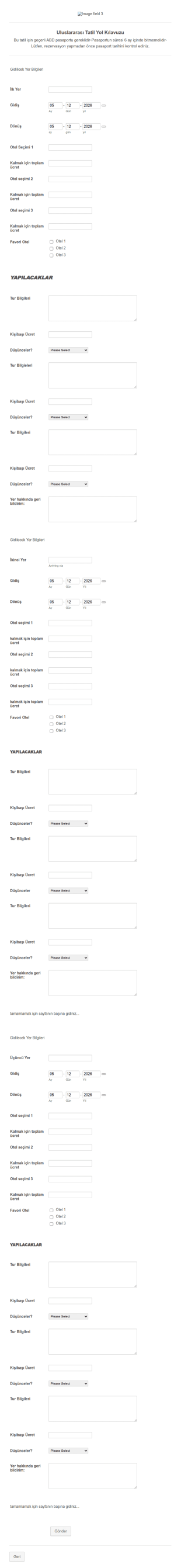 Seyahat Rezervasyon Talep Form Şablonu