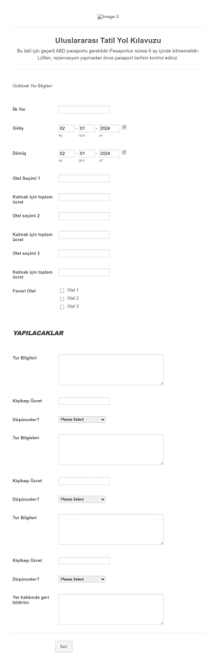 Seyahat Rezervasyon Talep Form Template