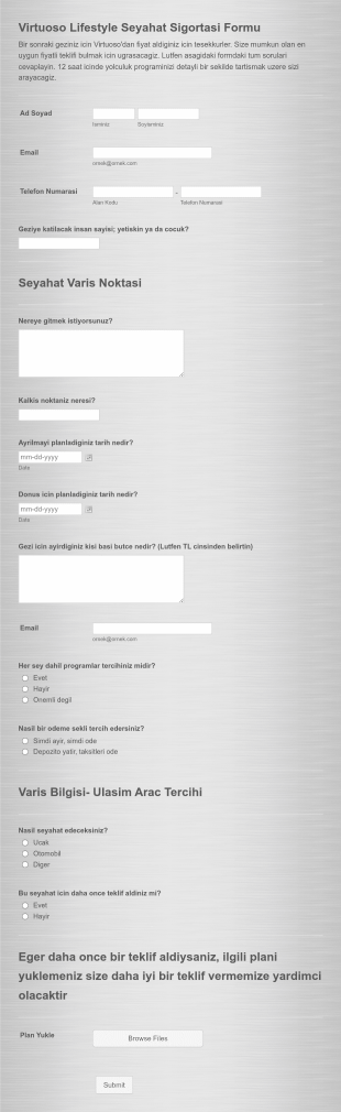 Seyahat Sigortasi Basvuru Form Şablonu