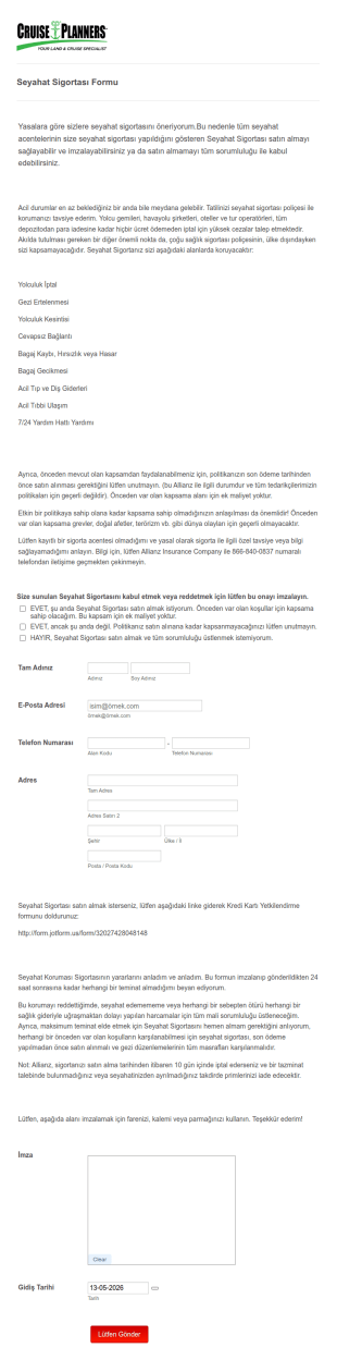 Seyahat Sigortası Form Şablonu