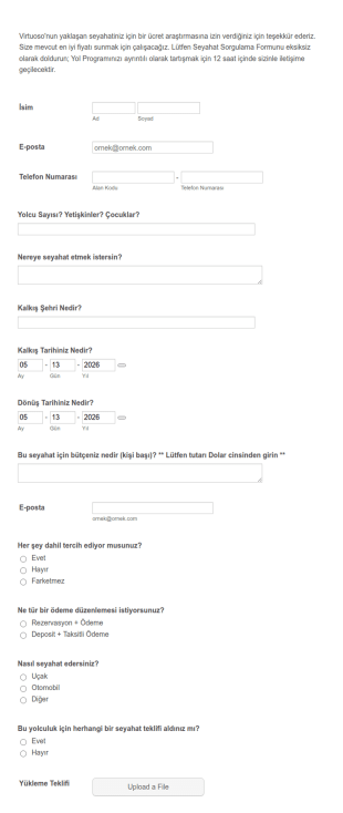 Seyahat Soruşturma Form Şablonu