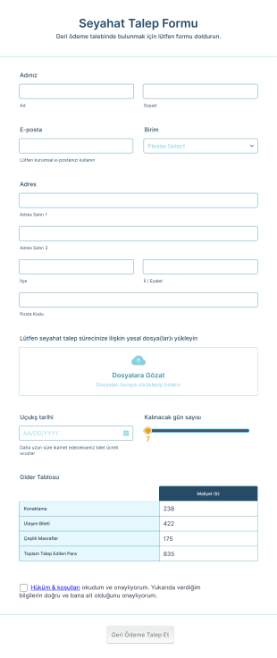 Seyahat Talep Form Template