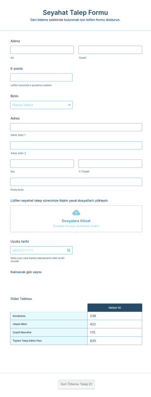 Seyahat Talep Form Şablonu