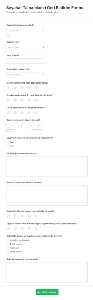 Seyahat Tamamlama Form Şablonu