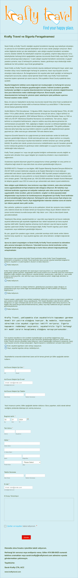 Seyahat Yasal Uyarı Ve Sigorta Feragatnamesi Form Template