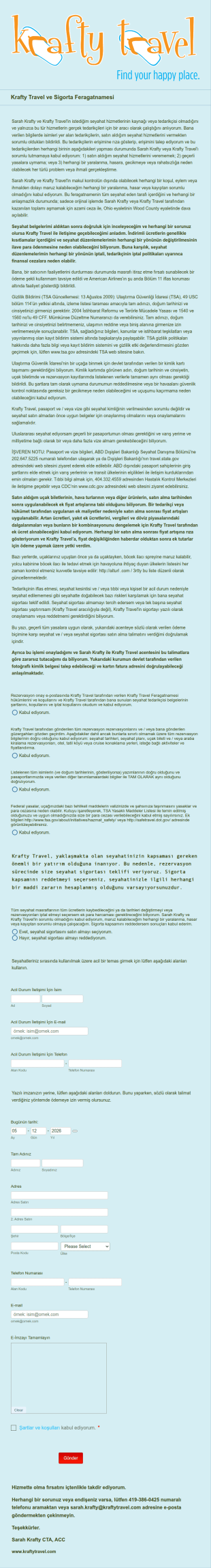 Seyahat Yasal Uyarı Ve Sigorta Feragatnamesi Form Şablonu