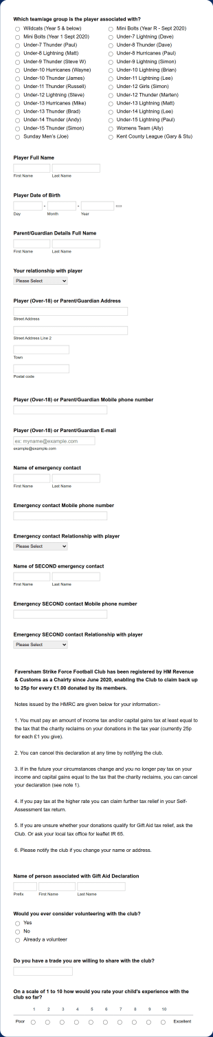 Football Club Membership Form Template