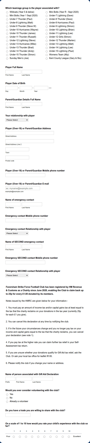 Football Club Membership Form Template