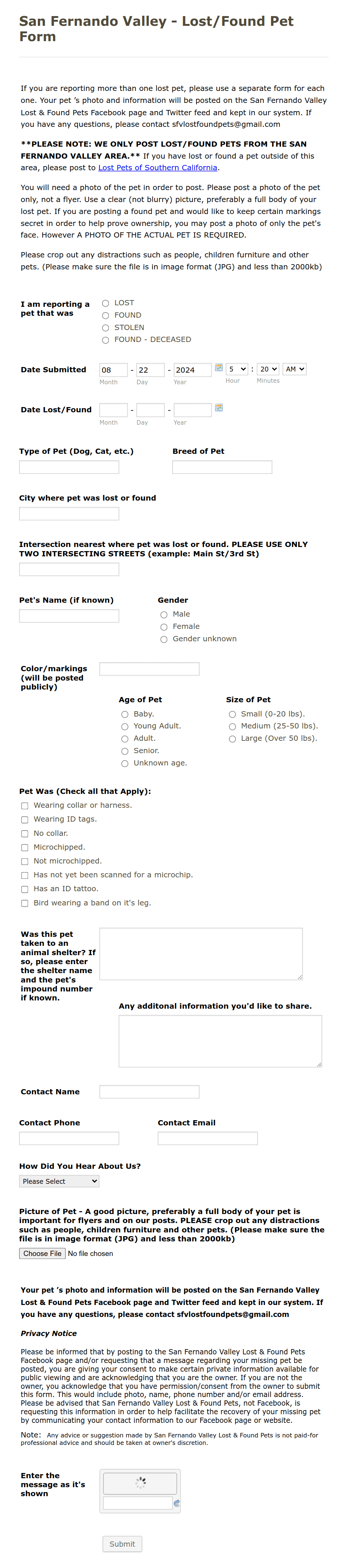 Lost and Found Pet Form Template Jotform