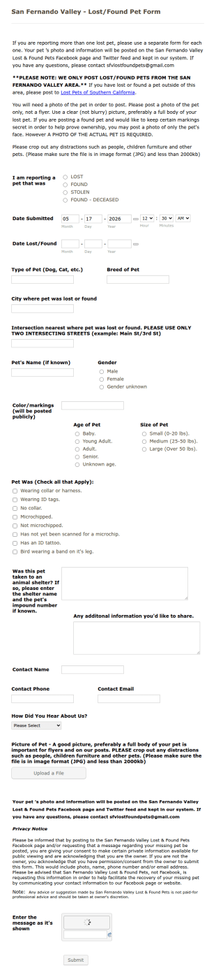 Lost And Found Pet Form Template
