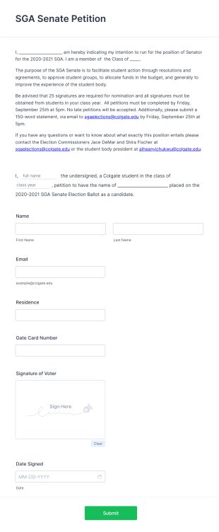 SGA Senate Petition Template Round 2 Form Template