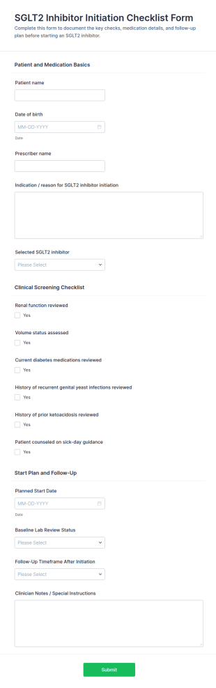 SGLT2 Inhibitor Initiation Checklist Form Template