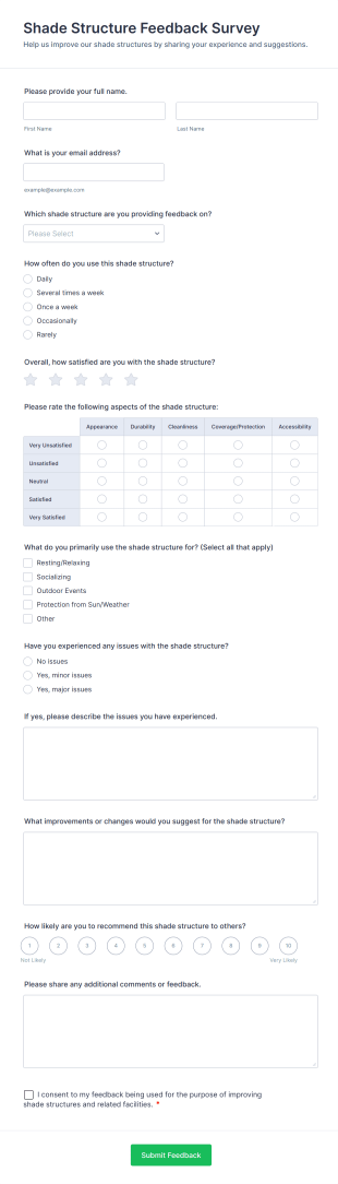 Shade Structure Feedback Survey Form Template
