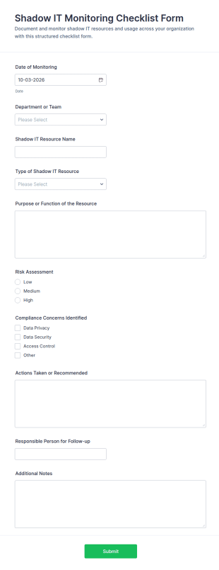 Shadow IT Monitoring Checklist Form Template