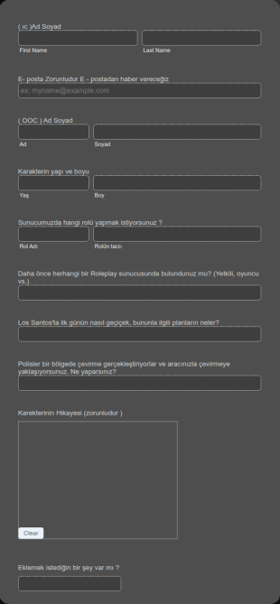 Shadow Roleplay Whitelist Başvuru Form Şablonu