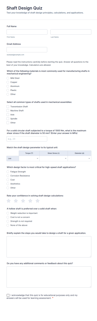 Shaft Design Quiz Form Template