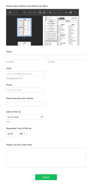 Shake Order Form Template