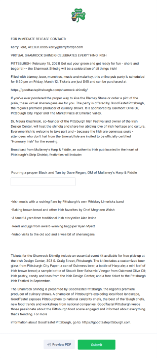 Shamrock Shindig Form Template